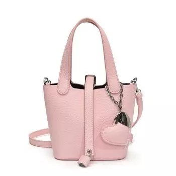 Super Hot Soft Leather Satchel Vegetable Basket Bag Female 2025 New Arrival Summer Light Luxury Minority Fancy Cross Body Bucket Bag Pink (plus purchase and priority delivery)