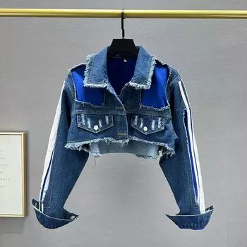 Супер короткая куртка европейского товара джинсовая верхняя одежда Blue All yards