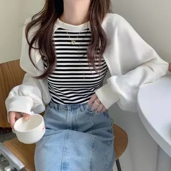 Супер красивая толстовка, новый женский дизайн, нишевый свободный поддельный двухкомпонентный осенний топ оверсайз, модный стиль M