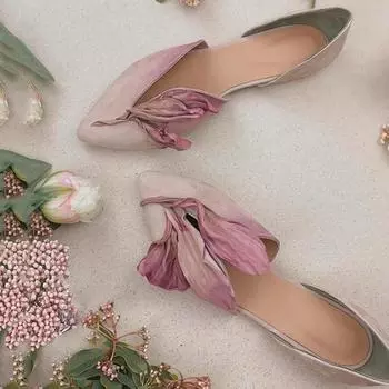 Супер красивые туфли женские 2024 новые летние босоножки Niche Design эстетичные лепестковые туфли с острым носком на плоской подошве ручной работы милые 35