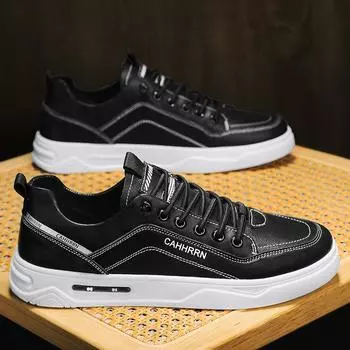 Super leather board shoes men s white shoes casual men s shoes trendy shoes student school season four seasons shoes 39 чёрный