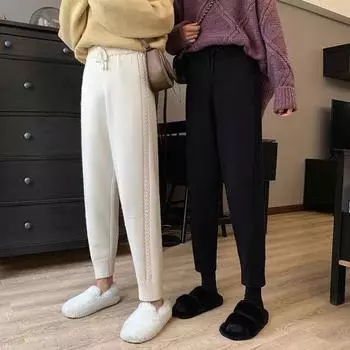 Супер леггинсы, девять частей, вязаные штаны из жареного теста, свободные штаны Harun, штаны для бабушки, осенне-зимние штаны из редиса, женские One Size чёрный