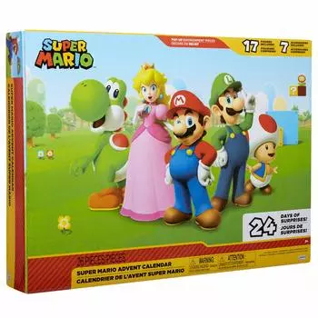Super Mario Nintendo Advent Calendar Рождественский праздничный календарь с 17 подвижными фигурками и 7 сюрпризами обратного отсчета в окружении 2,5-дюймовых аксессуаров,
