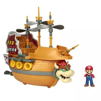 Super Mario Super Mario Deluxe Airship Playset с фигуркой Марио Аутентичные звуки Вращающиеся пропеллеры Воздушный корабль Боузера - В игре и Боузера