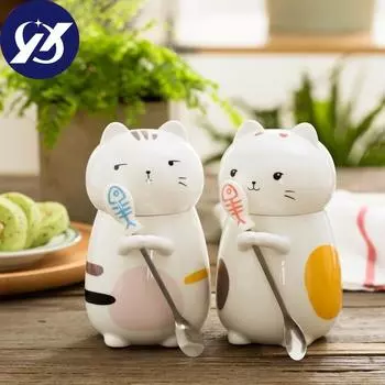 Супер милая 3D животное кошка милая керамическая чашка для воды для любителей креативная кружка большой емкости с крышкой кофейная чашка розовый