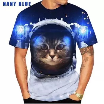 Супер милая футболка с 3D принтом кота, новая мужская модная летняя повседневная футболка с коротким рукавом и круглым вырезом M фиолетовый