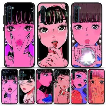 Супер милый аниме-чехол для мобильного телефона с девушкой для Redmi Note 10 11 11S 11E 7 8 8T 9 9S 9T Pro Plus 4G 5G черный мягкий чехол Fundas Redmi Note 7