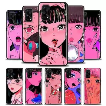 Супер милый аниме-чехол для телефона с девочкой для OPPO Realme C1 C2 C3i C21 C21Y C25s C15 C11 C12 C20 XT GT GT2 X50 Narzo Pro черный мягкий чехол Realme C1