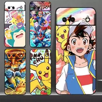 Супер милый чехол для телефона с изображением аниме P-Pokemons для Google Pixel 8 7 Pro 6 Pro 6A 5A 5 4 4A XL 5G, черный мягкий чехол Fundas Google Pixel 5
