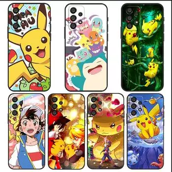 Супер милый чехол для телефона с рисунком аниме Пикачу для Samsung A73 A72 A71 A53 A52 A51 A42 A33 A32 A23 A22 A21S A13 A12 A03 A02, черный Samsung A31