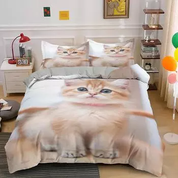 Супер милый комплект постельного белья для детей с котятами Kawaii Girl Quilt Cove King Queen Size Cute Cat Animal 3 шт. полиэстеровый пододеяльник (Нет листа) US Twin(172x218cm)