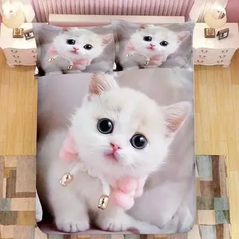Супер милый комплект постельного белья для детей с котятами Kawaii Girl Quilt Cove King Queen Size Cute Cat Animal 3 шт. полиэстеровый пододеяльник (Нет листа) 218x177cm 86x70in