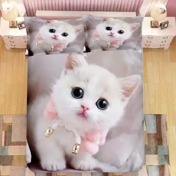 Супер милый комплект постельного белья для детей с котятами Kawaii Girl Quilt Cove King Queen Size Cat Animal 2/3 шт. полиэстеровый пододеяльник (Нет листа) EU single(135x200cm)