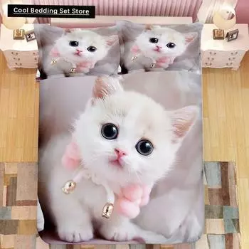 Супер милый комплект постельного белья для детей с котятами Kawaii Girl Quilt Cove King Queen Size Cat Animal 2/3 шт. полиэстеровый пододеяльник (Нет листа) EU single(135x200cm)