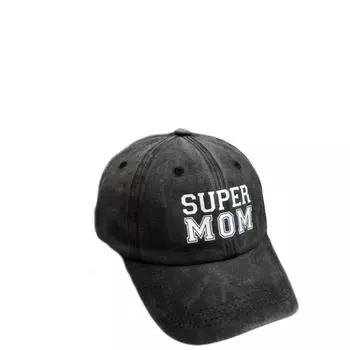 SUPER MOM вышитая надпись ретро стираная джинсовая бейсболка для женщин мамина шляпа от солнца хип-хоп кепка козырек подарок на День матери чёрный