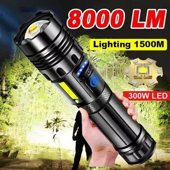 Супер ультра мощный фонарик перезаряжаемый фонарик высокой мощности светодиодный фонарик для кемпинга встроенный аккумулятор built in battery чёрный