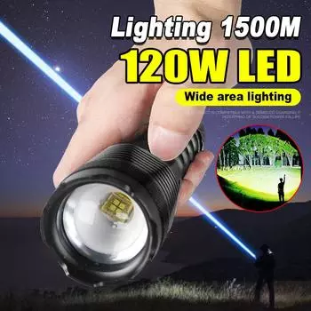 Супер мощный фонарик 4*120 Вт, перезаряжаемый фонарик, светодиодный фонарик высокой мощности, дальний фонарь, масштабируемые кемпинговые лампы without battery чёрный