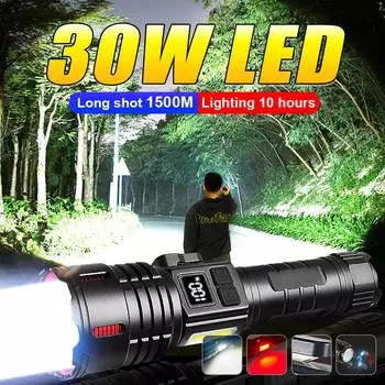 Супер мощный фонарик 9000LM, многофункциональный телескопический фонарик с зумом, перезаряжаемый ручной светильник, уличный светильник no battery чёрный