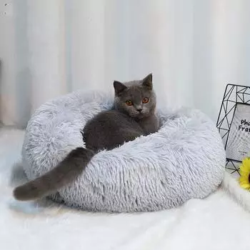Супер мягкий длинный плюшевый теплый коврик для домашних животных милый легкий питомник кошка спальная корзина кровать круглая пушистая удобная сенсорная товары для домашних животных S белый
