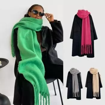 Супер мягкий зимний шарф, однотонный женский элегантный шаль с кисточкой, толстый теплый дышащий шарф, аксессуары для наряда белый