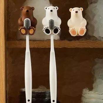 Супер очаровательный держатель для зубных щеток в виде белого медведя, настенный держатель на присоске, креативные аксессуары для ванной комнаты без перфорации чистый белый