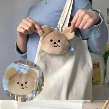 Супер очаровательный плюшевый кошелек для монет с медведем, 3D сумка для хранения с героями мультфильмов, уличный дорожный кошелек для девочек, сумка для наушников с кабелем даты и молнией
