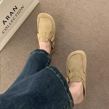 Супер огненная матовая кожа ретро обувь Boken женская верхняя одежда весна 2025 новые универсальные тапочки с одной педалью сумка на голову полутапочки 35 абрикосовый