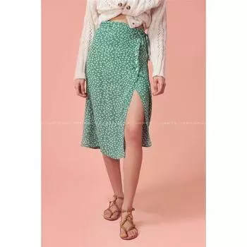Super Popular INS Bloggers Same Style Floral Skirt Green L