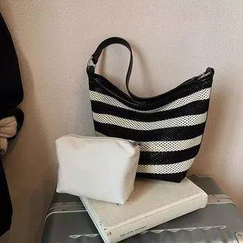 Super Popular Niche Hollow String Bag Bag Women 2025 New Versitile Fashion Messenger Bag Shoulder Underarm Bag Bucket Bag Black