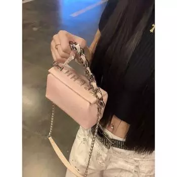 Super Popular Snakeskin Print Bag Women s 2025 New Light Luxury Niche High-Grade Portable Chain Square Sling Bag Messenger Bag Pink