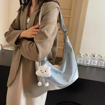 Супер пожарная нишевая джинсовая сумка-сплайсинг женская 2024 новая повседневная универсальная сумка-мессенджер на одно плечо сумка-пельмень подмышкой серебряный