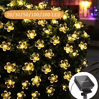 Супер яркая гирлянда из цветов персика, солнечная светодиодная красочная гирлянда, наружное украшение, различные размеры 20LED белый