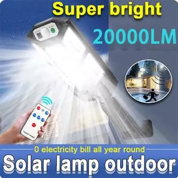 Суперяркая солнечная лампа 20000LM с высоким люменом, датчик движения, уличный солнечный светильник, настенный светильник, уличный фонарь, водонепроницаемая лампа, внешние солнечные лампы B-43LED