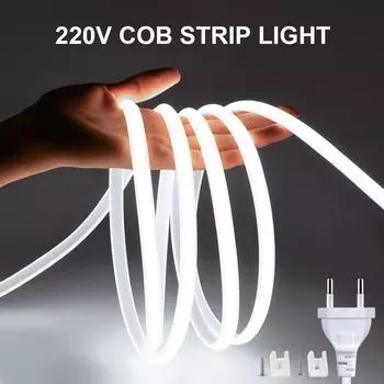 Супер яркая светодиодная лента 220 В 110 В COB диодная неоновая лента вывеска 288LED/M наружная водонепроницаемая подсветка комнаты садовая кухонная лампа European Plug 220V&1M теплый белый