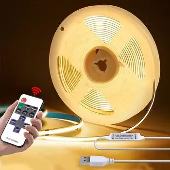 Супер яркая светодиодная лента COB с регулируемой яркостью постоянного тока, 5 В, USB, 320 светодиодов/м, 1 м, 2 м, 3 м, 4 м, 5 м, светодиодная лента COB с радиочастотным диммером дистанционного управления для домашнего освещения 1m белый