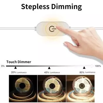 Супер яркая светодиодная лента USB DC 5V COB 320 светодиодов/м сенсорный датчик затемнения ночник для шкафа ТВ зеркало подсветка декор 1m теплый белый