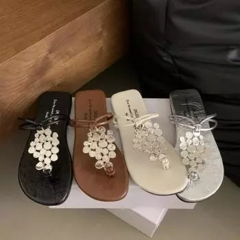 Супер яркие классные тапочки с клипсами в этническом стиле для женщин, новый летний наряд с шлепанцами и сандалиями на плоской подошве 35