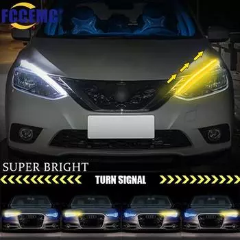 Супер яркий 2X стартовый светодиодный DRL автомобильный дневной ходовой свет гибкая водонепроницаемая автоматическая фара указатель поворота желтая неоновая лампа 12 В 30cm
