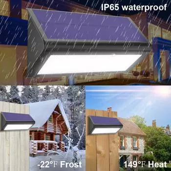 Супер яркий 48-светодиодный солнечный светильник, уличный водонепроницаемый датчик движения, 4 режима освещения, солнечный прожектор для безопасности сада, двора, патио White Lighting чёрный