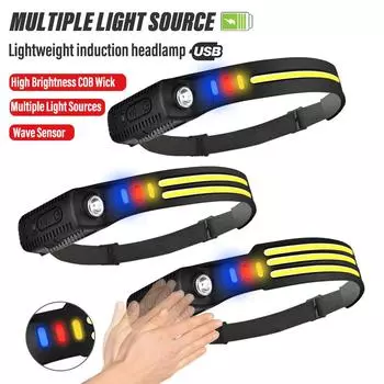 Супер яркий COB+LED рыболовный налобный фонарь перезаряжаемый фонарик высокой мощности кемпинговый фонарь с интеллектуальным датчиком 3RGB бусины