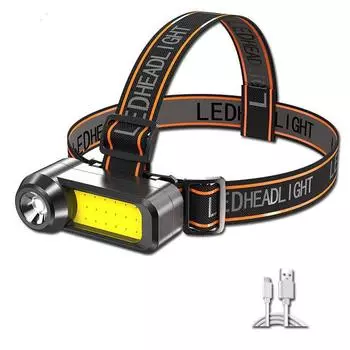 Супер яркий COB светодиодный налобный фонарь, USB-аккумуляторная фара дальнего действия, аккумулятор 18650, водонепроницаемая налобная лампа, портативный налобный фонарь чёрный
