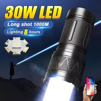 Супер яркий фонарик на 1000 метров, мощный фонарик со встроенной батареей, перезаряжаемая вспышка, уличная лампа, фонарь для рыбалки built-in battery чёрный