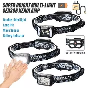 Супер яркий налобный фонарь для рыбалки Перезаряжаемый фонарик Портативный мощный фонарь для кемпинга Лампочки высокой яркости
