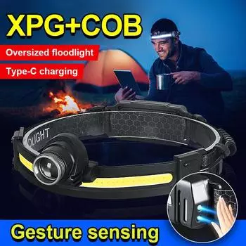 Супер яркий налобный фонарь XPG+COB, регулируемый налобный фонарь с возможностью увеличения, водонепроницаемый IPX6, мощный светодиодный налобный фонарь A-Headlamp