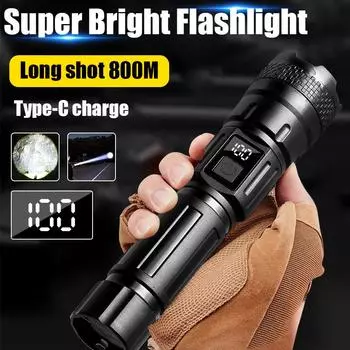 Супер яркий светодиодный фонарик, самый мощный фонарь, перезаряжаемые фонари высокой мощности, встроенный аккумулятор, портативный фонарь для кемпинга на открытом воздухе чёрный