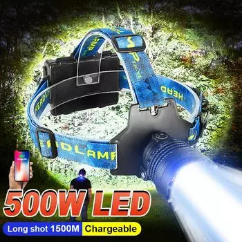 Супер яркий светодиодный налобный фонарь 500 Вт, аварийное освещение, регулируемый налобный фонарь, водонепроницаемый налобный фонарь, регулируемая лампа, перезаряжаемые ночные светильники A-Headlamp