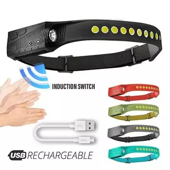 Супер яркий светодиодный налобный фонарь для рыбалки, фонарик для кемпинга, перезаряжаемая лампа с датчиками, 4 режима освещения с боковым светом красный