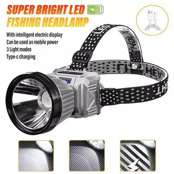 Супер яркий светодиодный налобный фонарь для рыбалки, перезаряжаемый налобный фонарь, долговечный, с интеллектуальным управлением, подходит для приключений, активного отдыха, походов