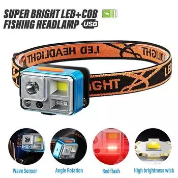 Супер яркий светодиодный налобный фонарь для рыбалки, перезаряжаемый фонарик высокой мощности, кемпинговый фонарь с интеллектуальным датчиком, долгий срок службы