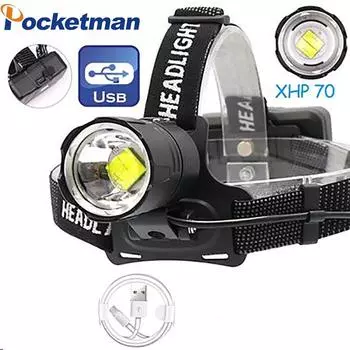 Супер яркий светодиодный налобный фонарь, перезаряжаемый через USB, налобный фонарь с зумом, лампа для рыбалки и кемпинга